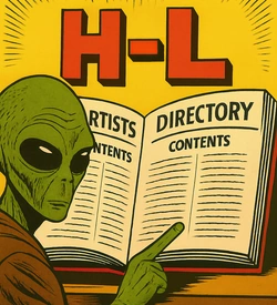 Alien looking at directory for letters H - L