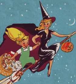 Peter Wheat on a glamorous witch's broomstick