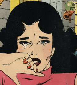 A comic book representation of a crying woman