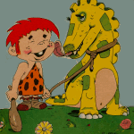 A caveboy and his pet dinosaur