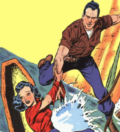 A man saving a woman from a flood