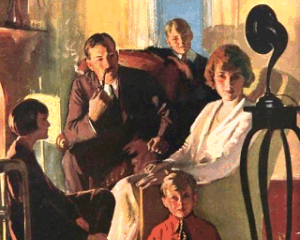 A family listening to the wireless
