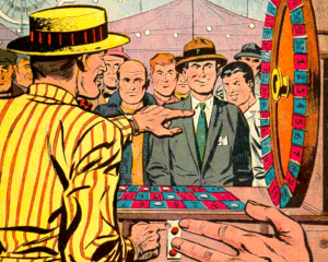 A rigged fairgound gambling wheel