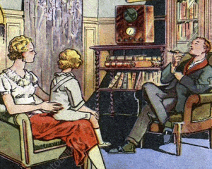 A family listening to the wireless
