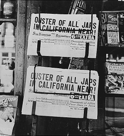 Newspaper headlines about Japanese American internment