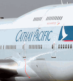 Cathay Pacific logo on a plane