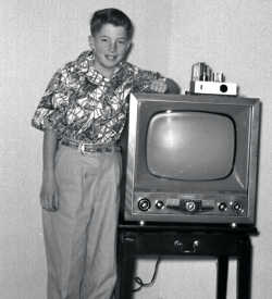 A boy with a television