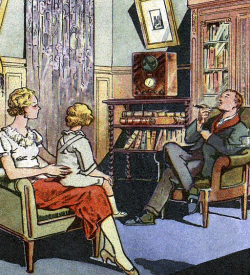 A family listening to a radio