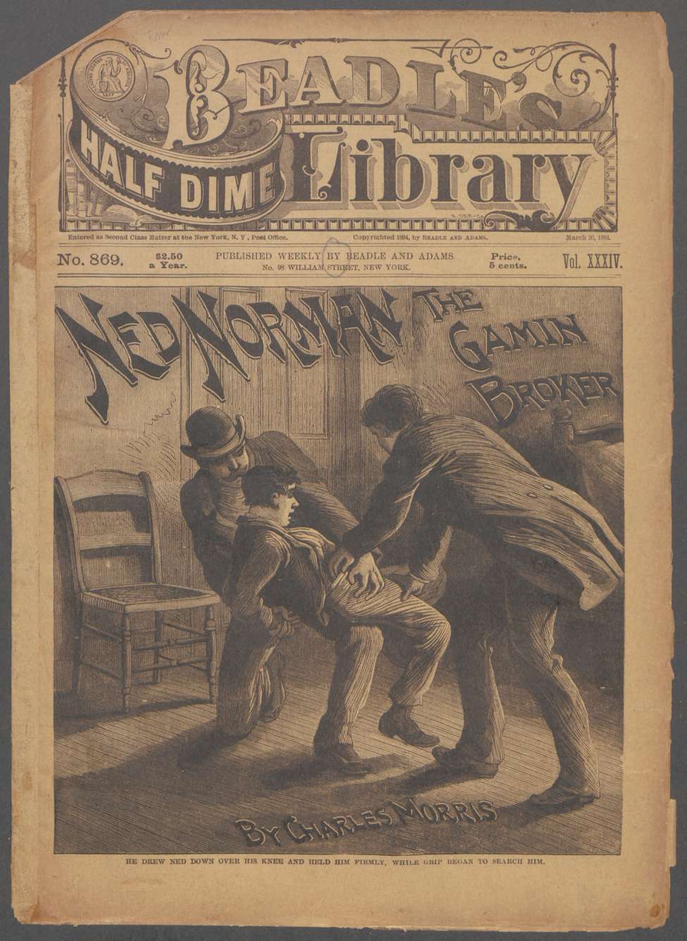 Book Cover For Beadle's Half Dime Library 869 - Ned Norman, the Gamin Broker