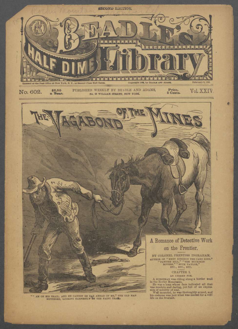 Book Cover For Beadle's Half Dime Library 602 - Vagabond of the Mines