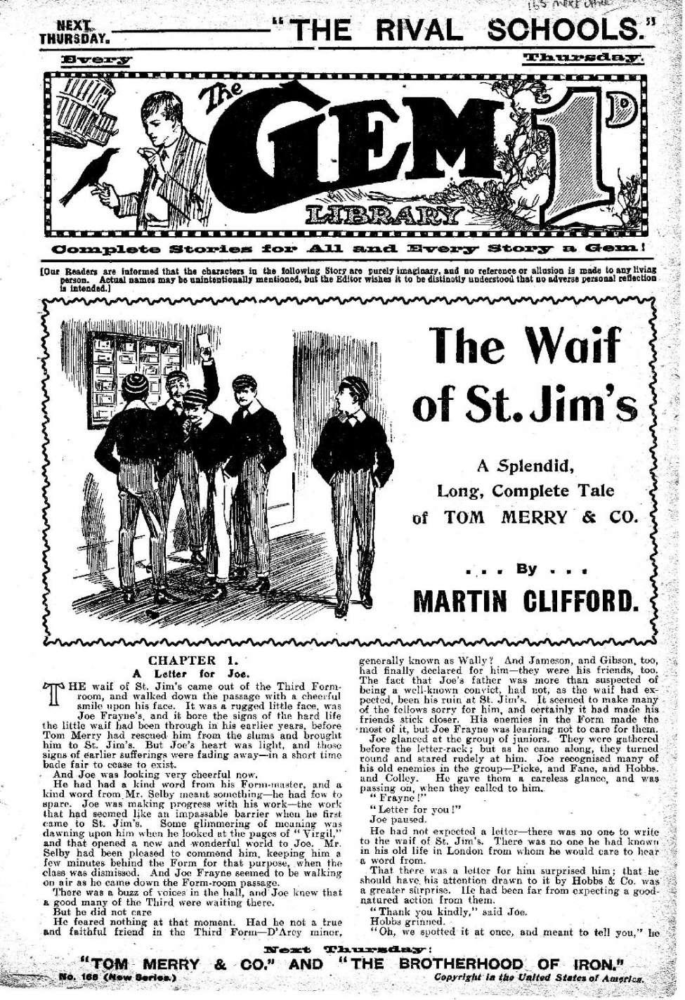 Comic Book Cover For The Gem v2 166 - The Waif of St. Jim’s