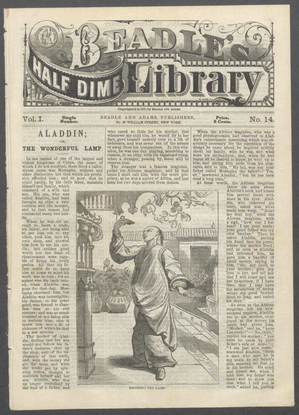 Book Cover For Beadle's Half Dime Library 14 - Aladdin