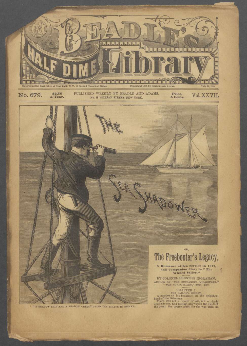 Book Cover For Beadle's Half Dime Library 679 - The Sea Shadower
