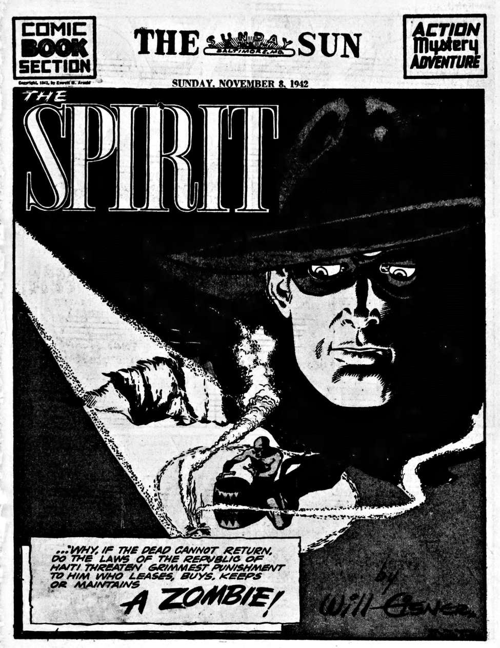 Comic Book Cover For The Spirit (1942-11-08) - Baltimore Sun (b/w)