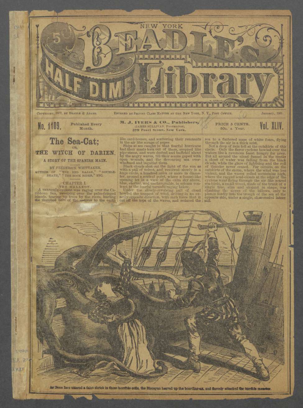 Book Cover For Beadle's Half Dime Library 1109 - The Sea-Cat