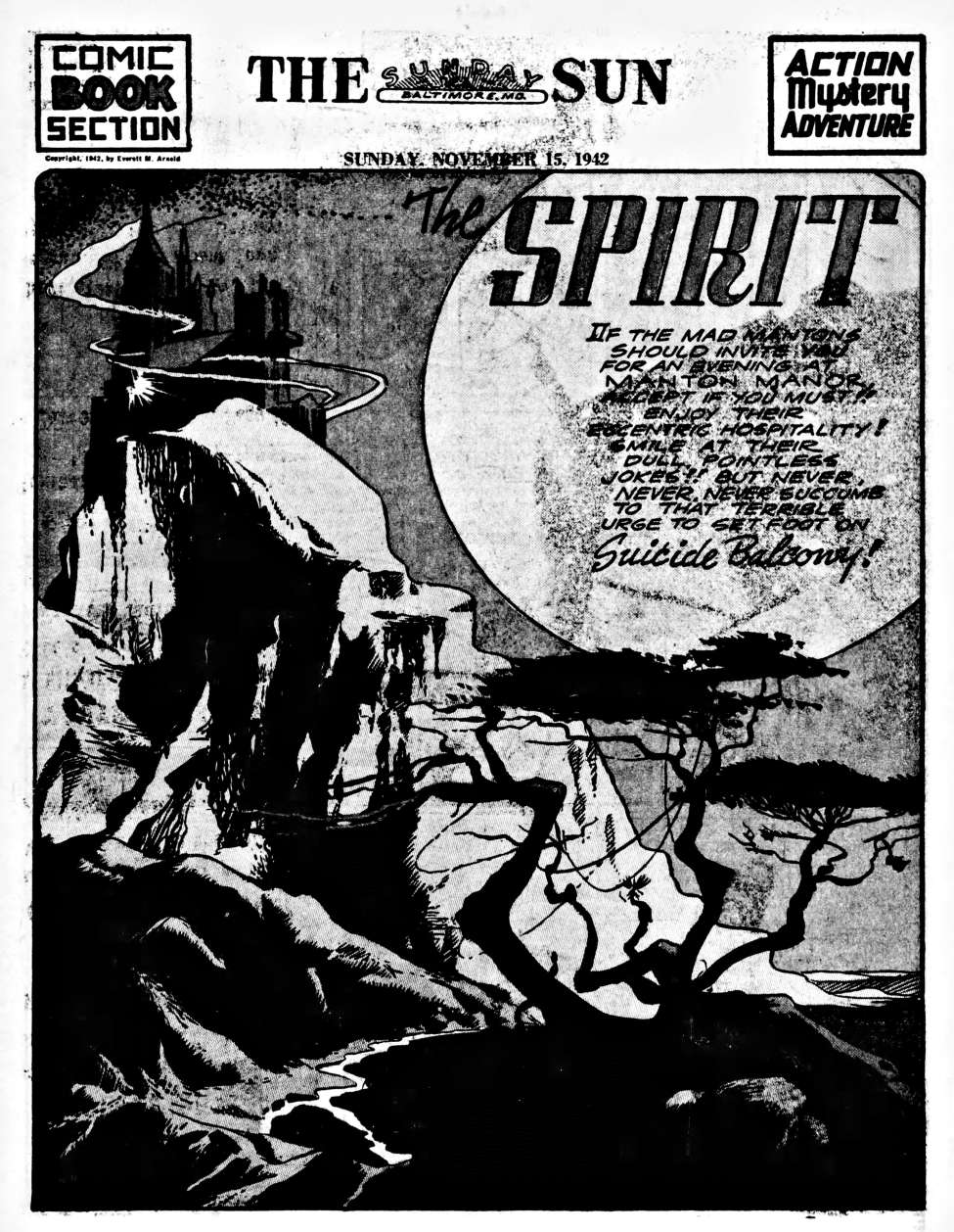 Comic Book Cover For The Spirit (1942-11-15) - Baltimore Sun (b/w)