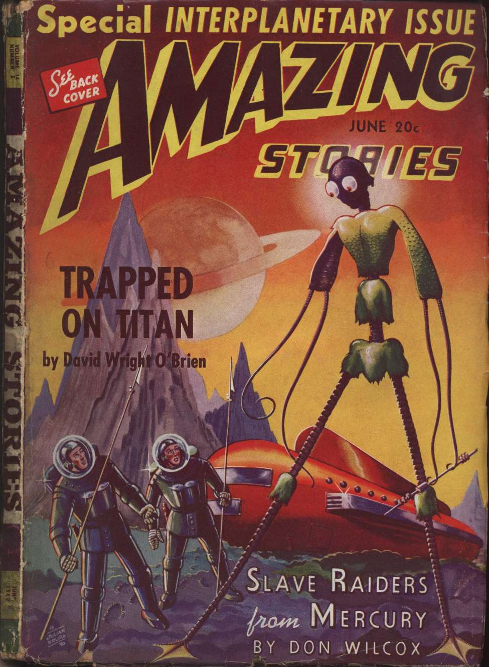 Book Cover For Amazing Stories v14 6 - Slave Raiders from Mercury - Don Wilcox