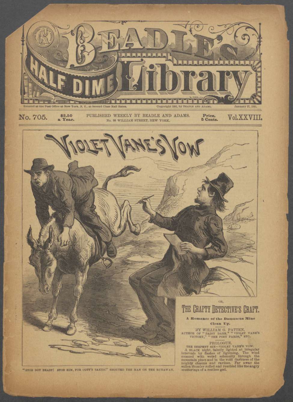 Book Cover For Beadle's Half Dime Library 705 - Violet Vane's Vow