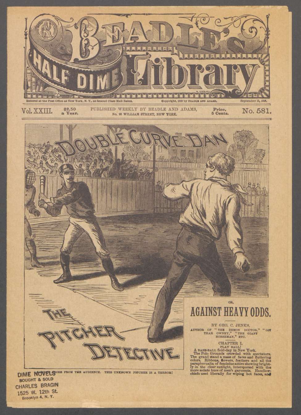 Book Cover For Beadle's Half Dime Library 581 - Double Curve Dan, the Pitcher Detective