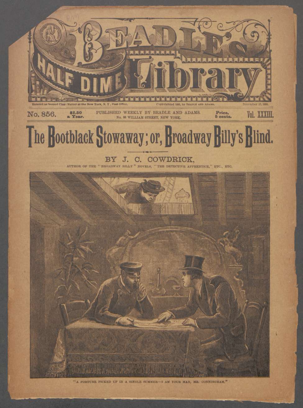 Book Cover For Beadle's Half Dime Library 856 - The Bootblack Stowaway