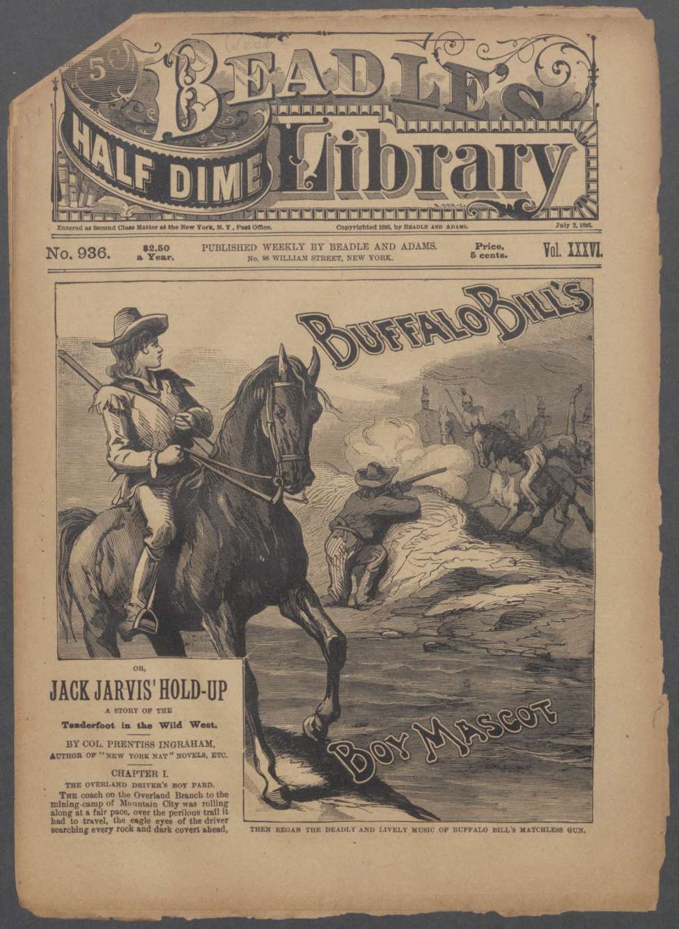 Book Cover For Beadle's Half Dime Library 936 - Buffalo Bill's Boy Mascot
