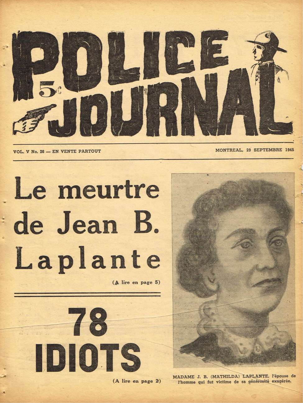 Book Cover For Police Journal v5 26 - Le meurtre de Jean B. Laplante