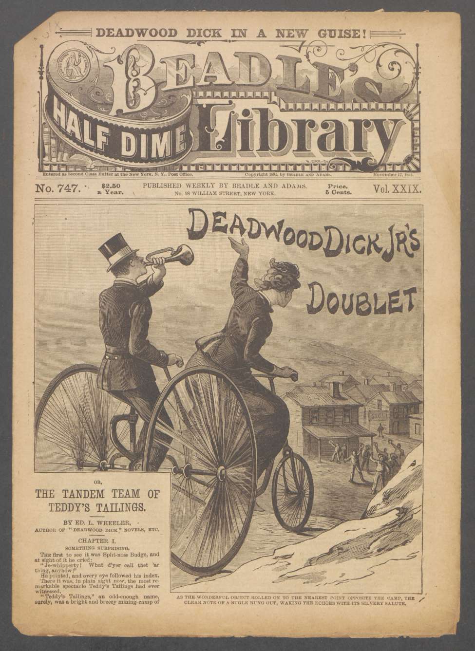 Book Cover For Beadle's Half Dime Library 747 - Deadwood Dick Jr.'s Doublet