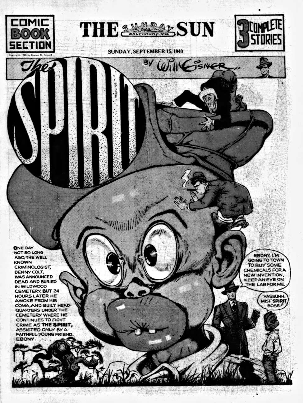 Comic Book Cover For The Spirit (1940-09-15) - Baltimore Sun (b/w)
