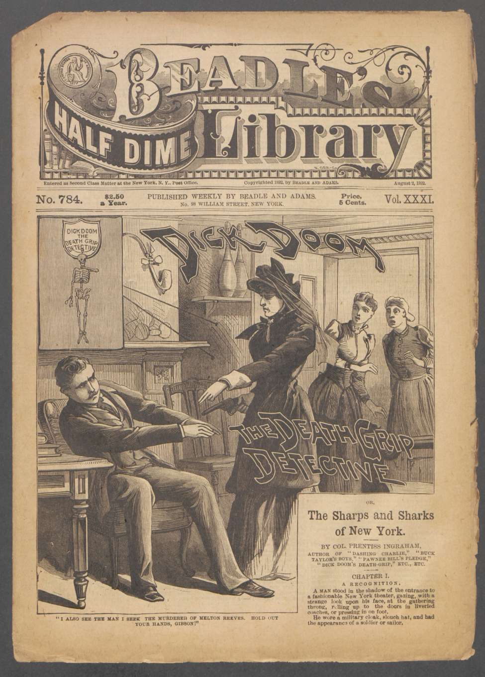 Book Cover For Beadle's Half Dime Library 784 - Dick Doom, the Death Grip Detective