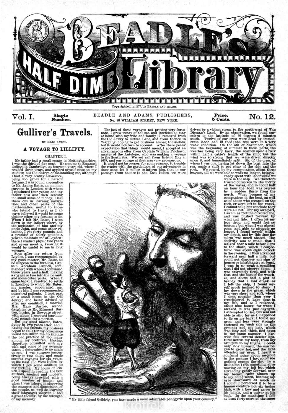 Book Cover For Beadle's Half Dime Library 12 - Gulliver's Travels