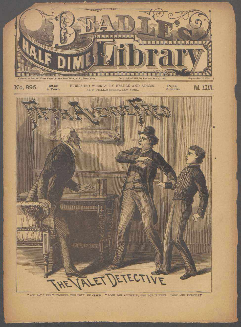 Book Cover For Beadle's Half Dime Library 895 - Fifth Avenue Fred, the Valet Detective