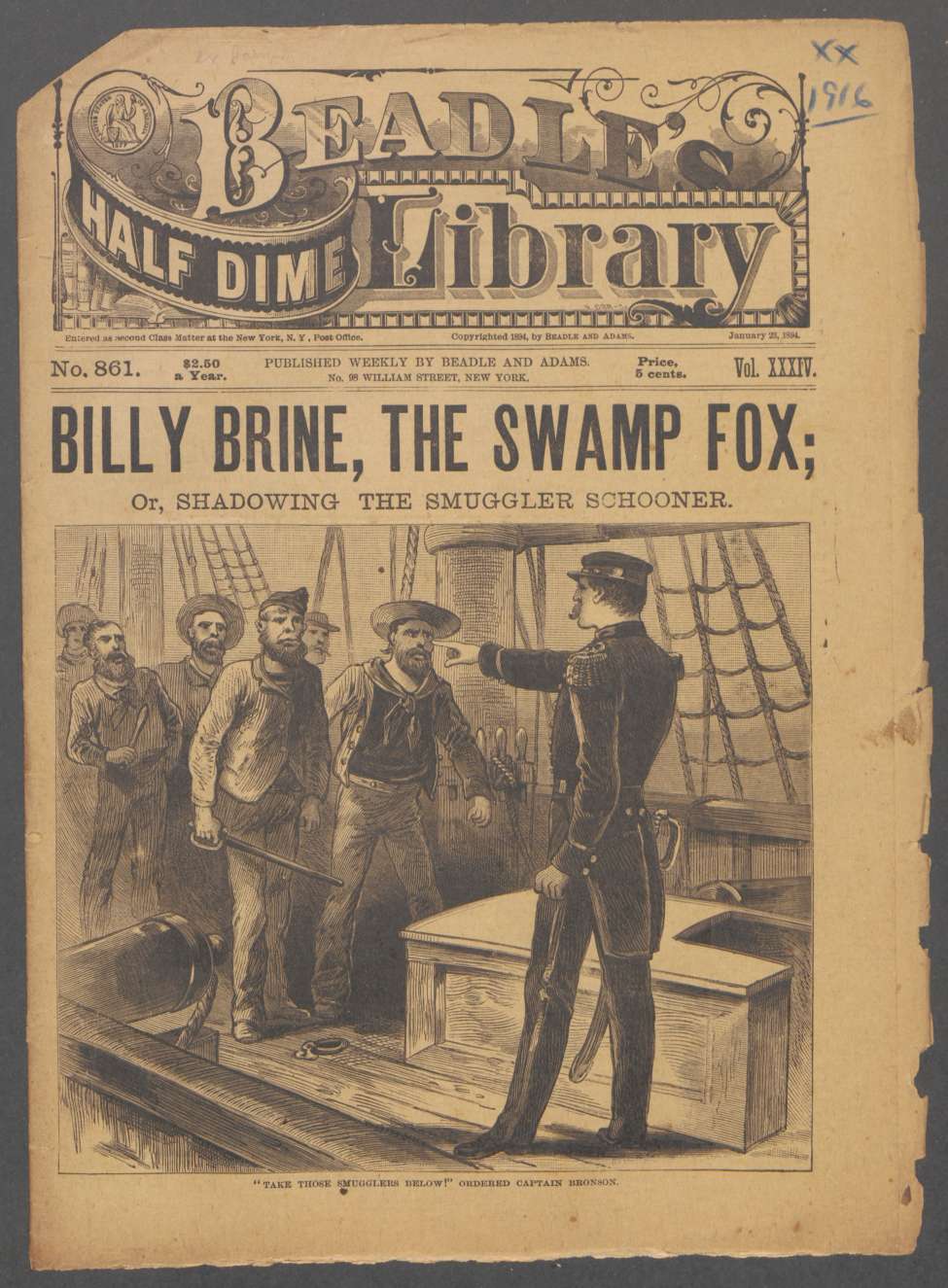 Book Cover For Beadle's Half Dime Library 861 - Billy Brine, the Swamp Fox