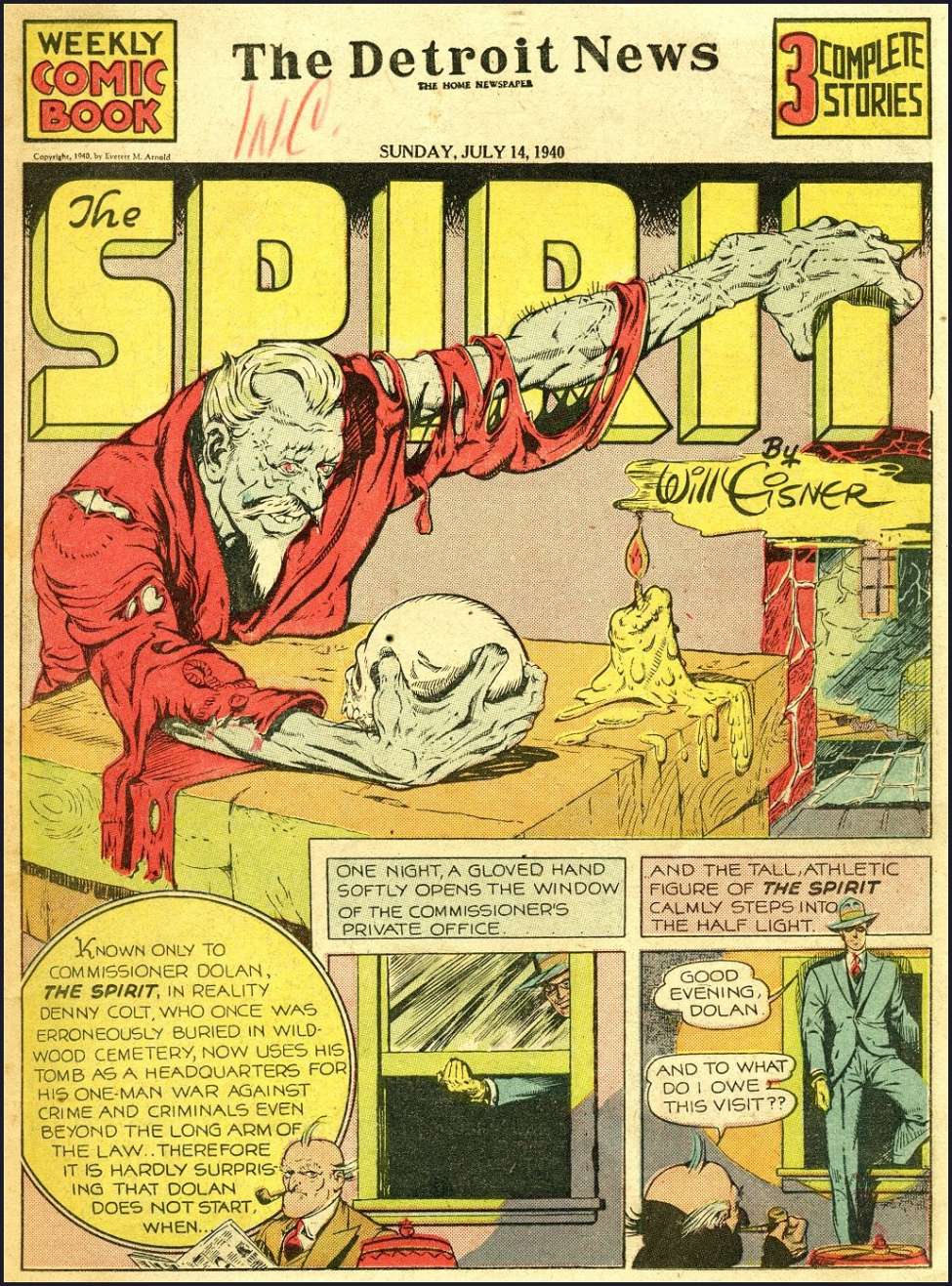 Comic Book Cover For The Spirit (1940-07-14) - Detroit News