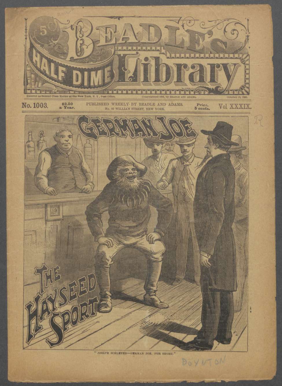 Book Cover For Beadle's Half Dime Library 1003 - German Joe, the Hayseed Sport