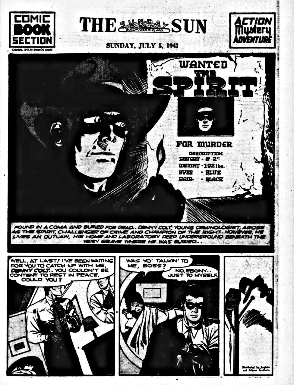 Comic Book Cover For The Spirit (1942-07-05) - Baltimore Sun (b/w)