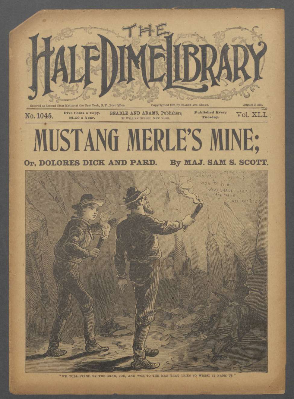 Book Cover For Beadle's Half Dime Library 1045 - Mustang Merle's Mine