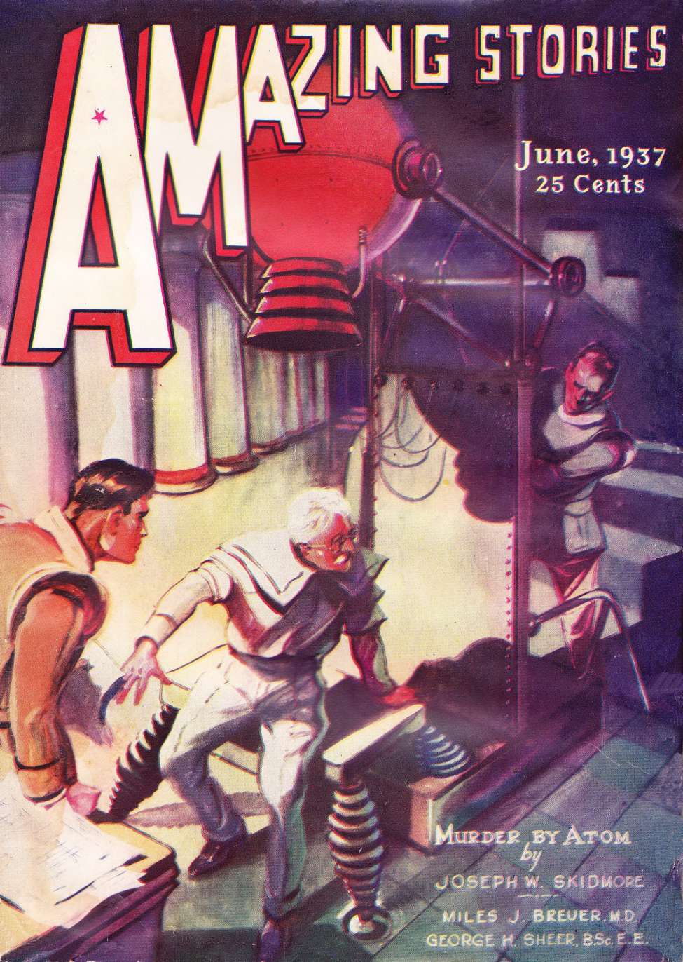 Book Cover For Amazing Stories v11 3 - Murder by Atom - Joseph Wm. Skidmore