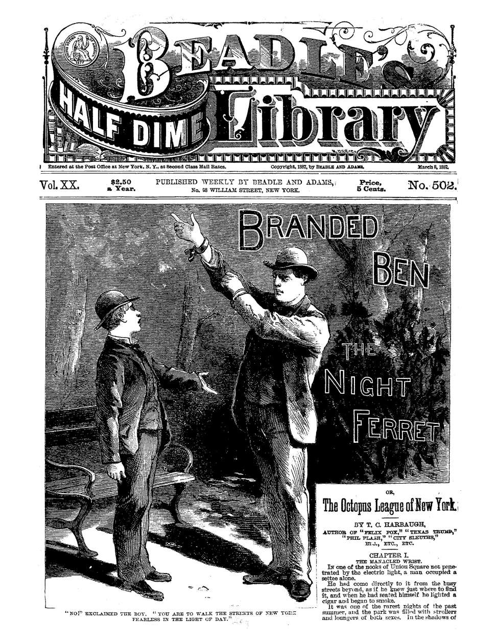 Comic Book Cover For Beadle's Half Dime Library 502 - Branded Ben the Night Ferret