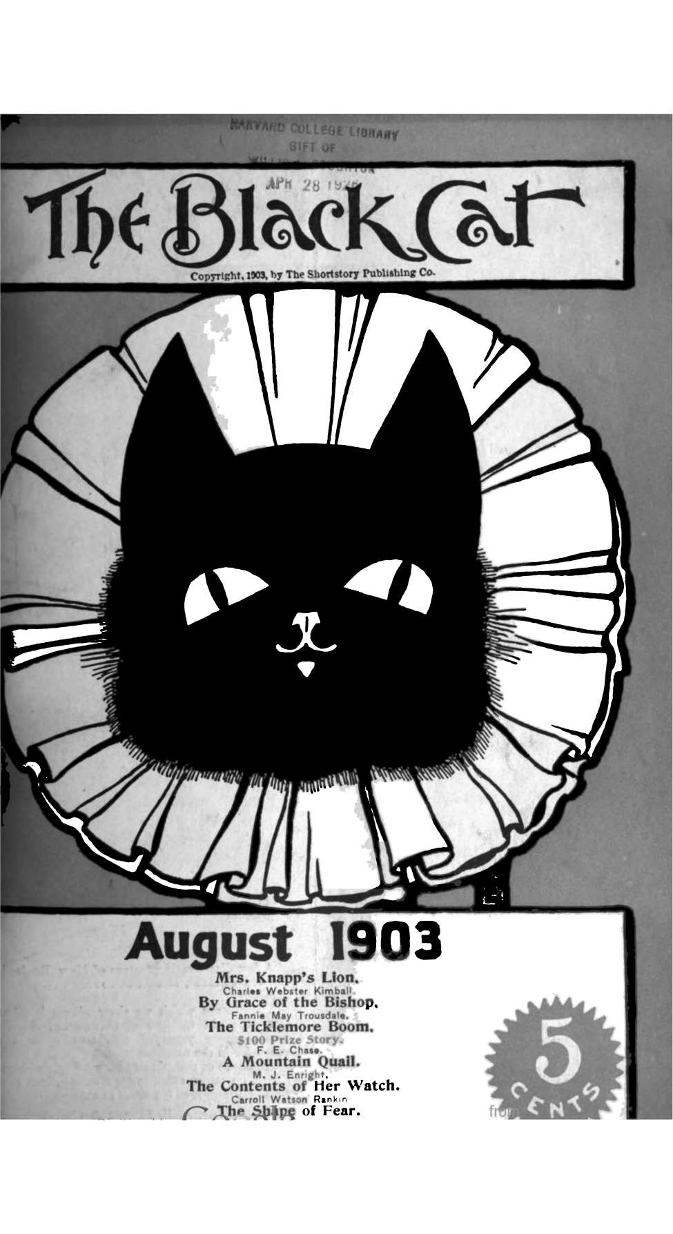 Book Cover For The Black Cat v8 11 - Mrs. Knapp’s Lion - Charles Webster Kimball