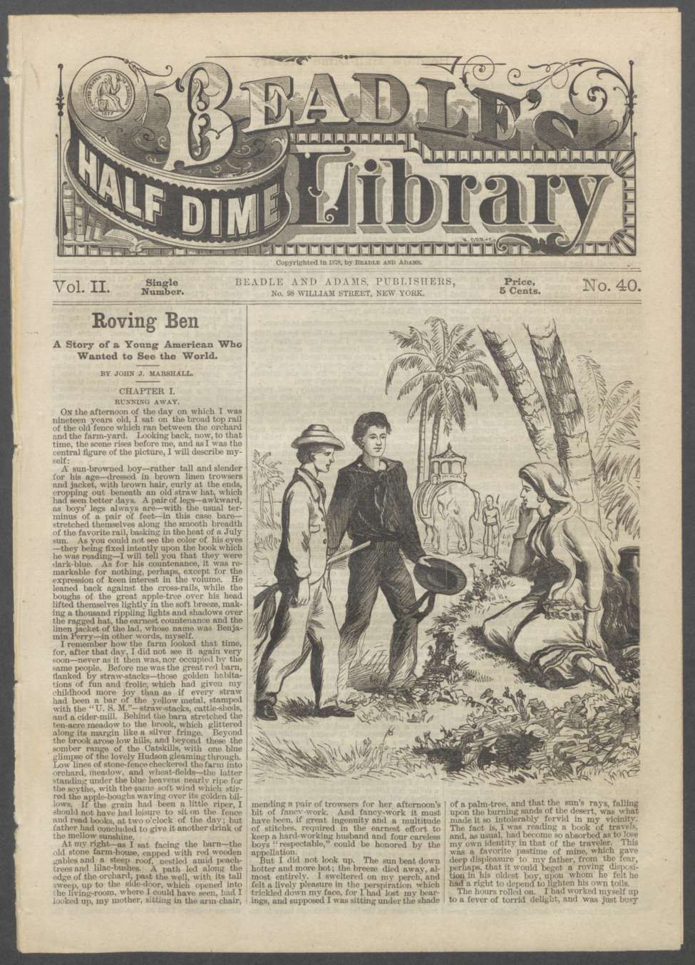 Book Cover For Beadle's Half Dime Library 40 - Roving Ben