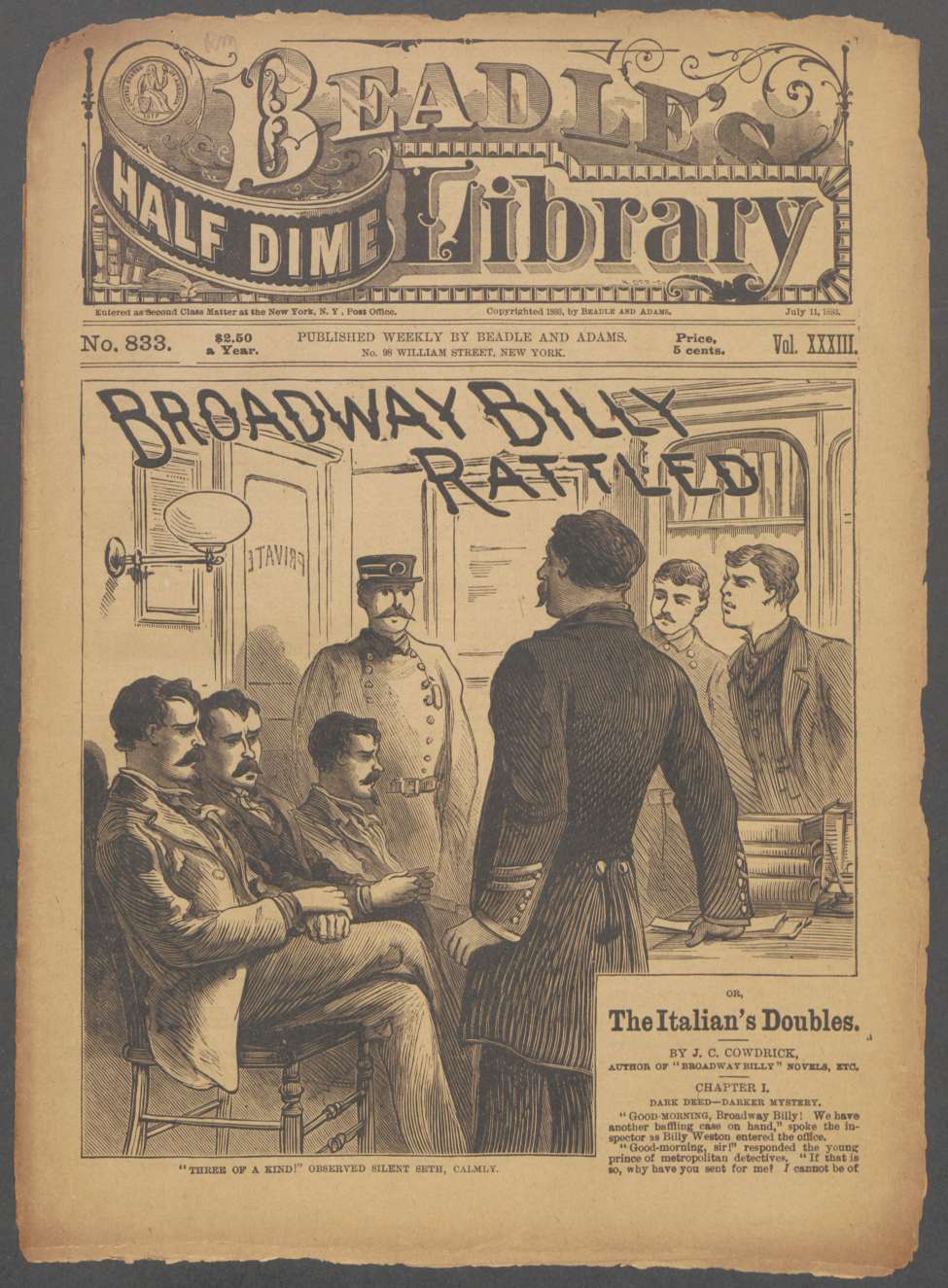 Book Cover For Beadle's Half Dime Library 833 - Broadway Billy Rattled