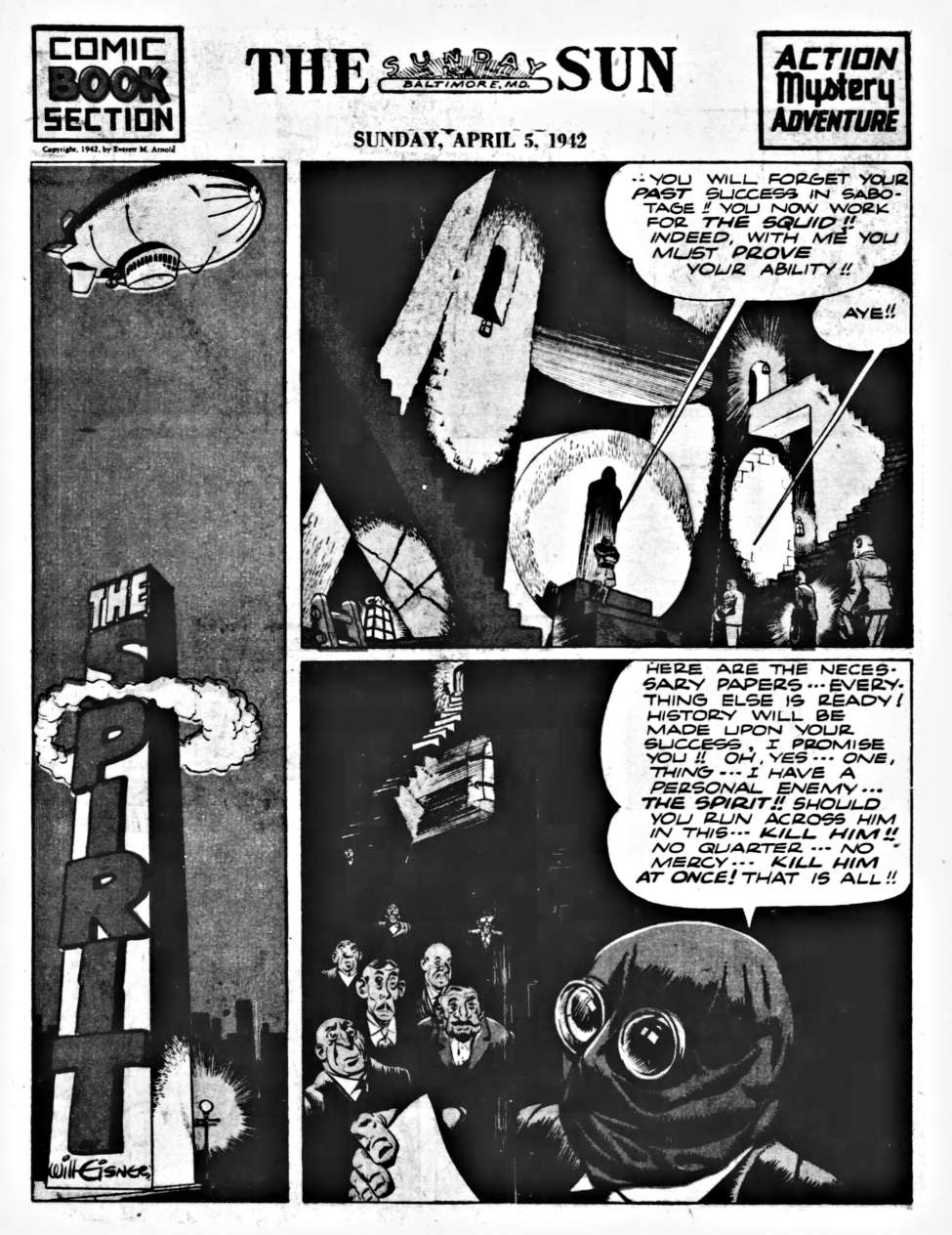 Comic Book Cover For The Spirit (1942-04-05) - Baltimore Sun (b/w)