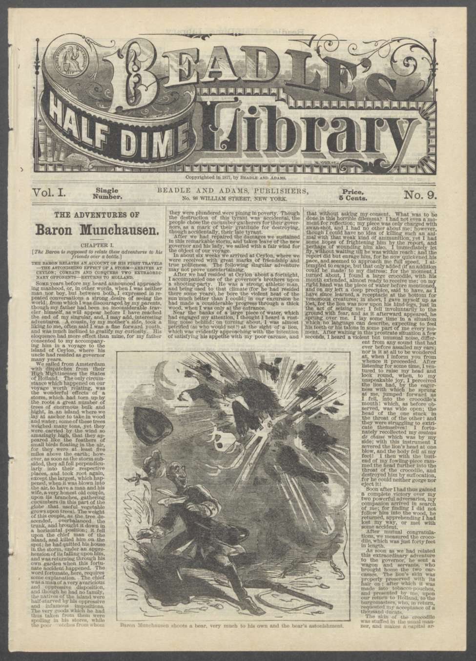 Book Cover For Beadle's Half Dime Library 9 - The Adventures of Baron Munchausen