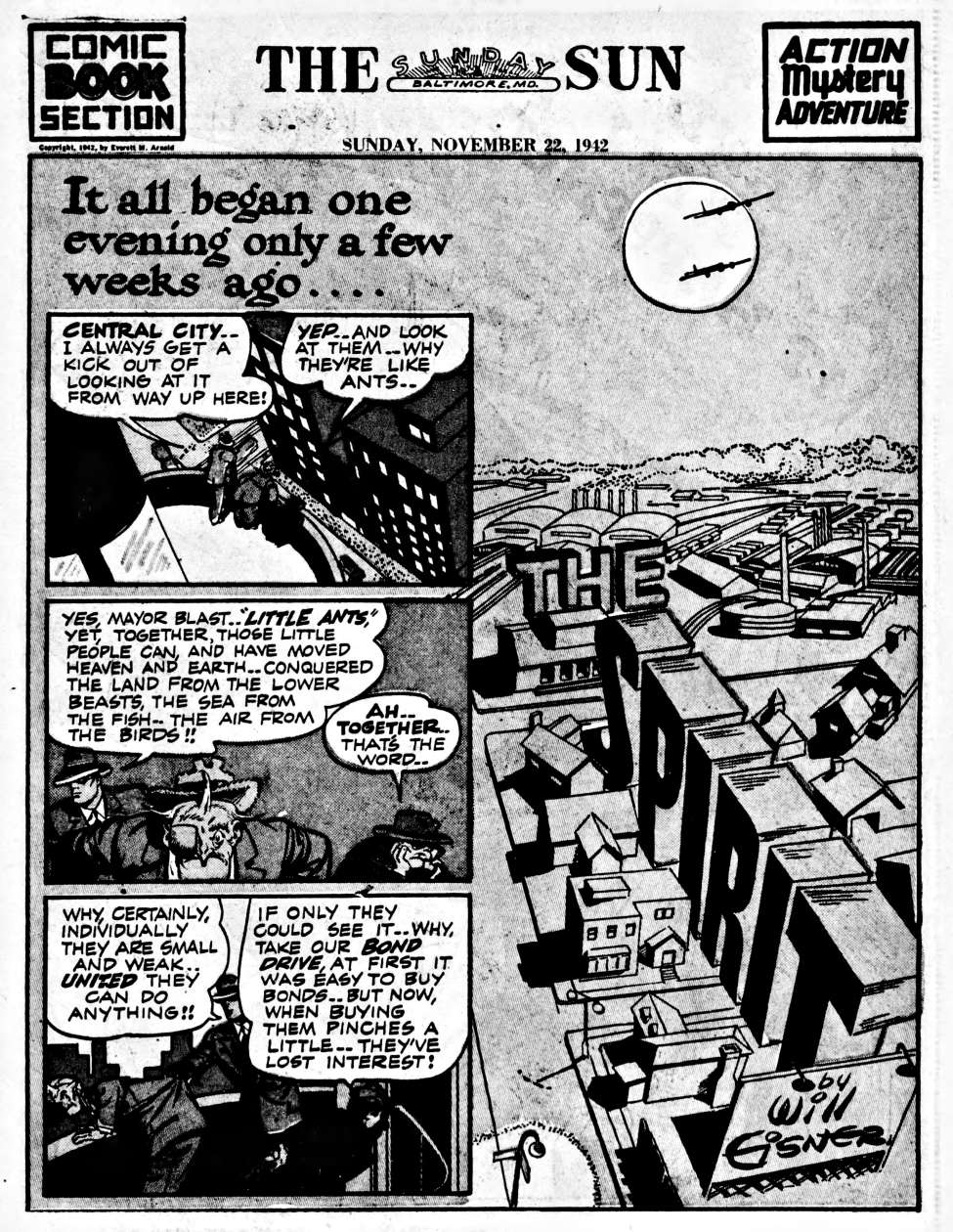 Comic Book Cover For The Spirit (1942-11-22) - Baltimore Sun (b/w)