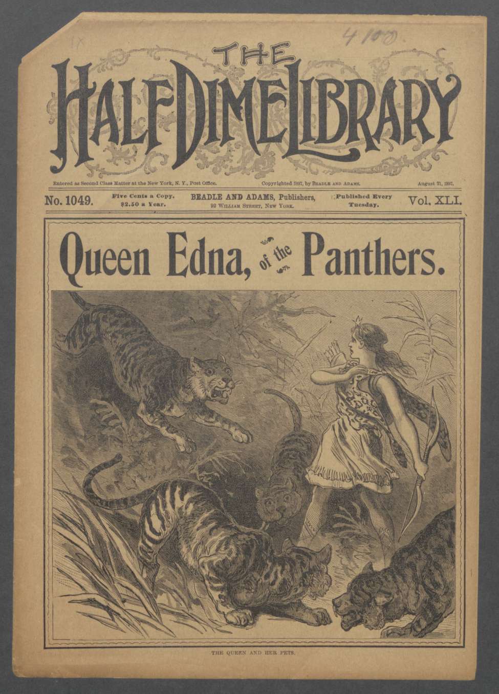 Book Cover For Beadle's Half Dime Library 1049 - Queen Edna of The Panthers