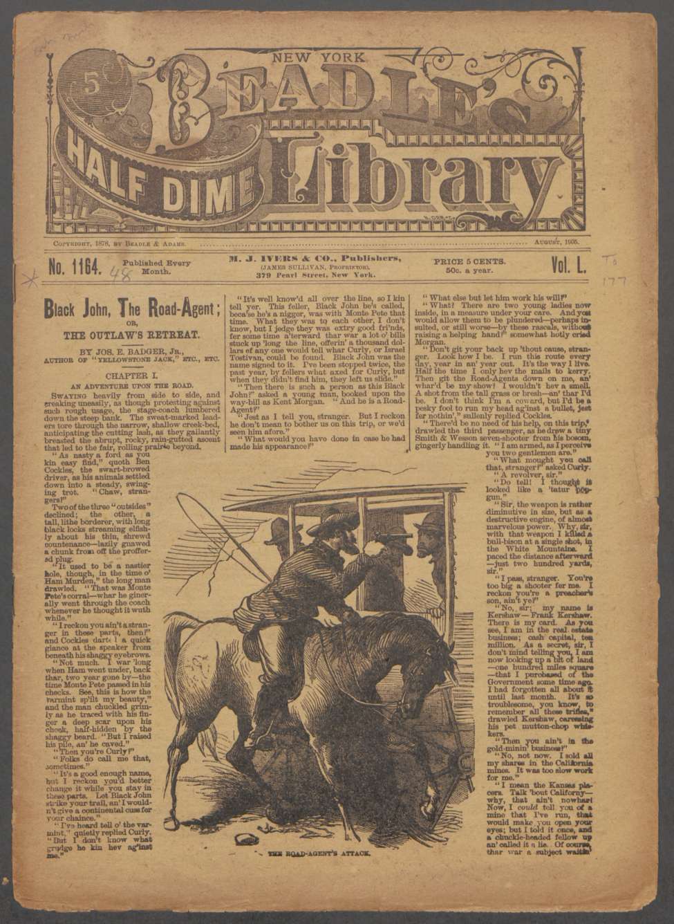 Book Cover For Beadle's Half Dime Library 1164 - Black John, the Road-Agent