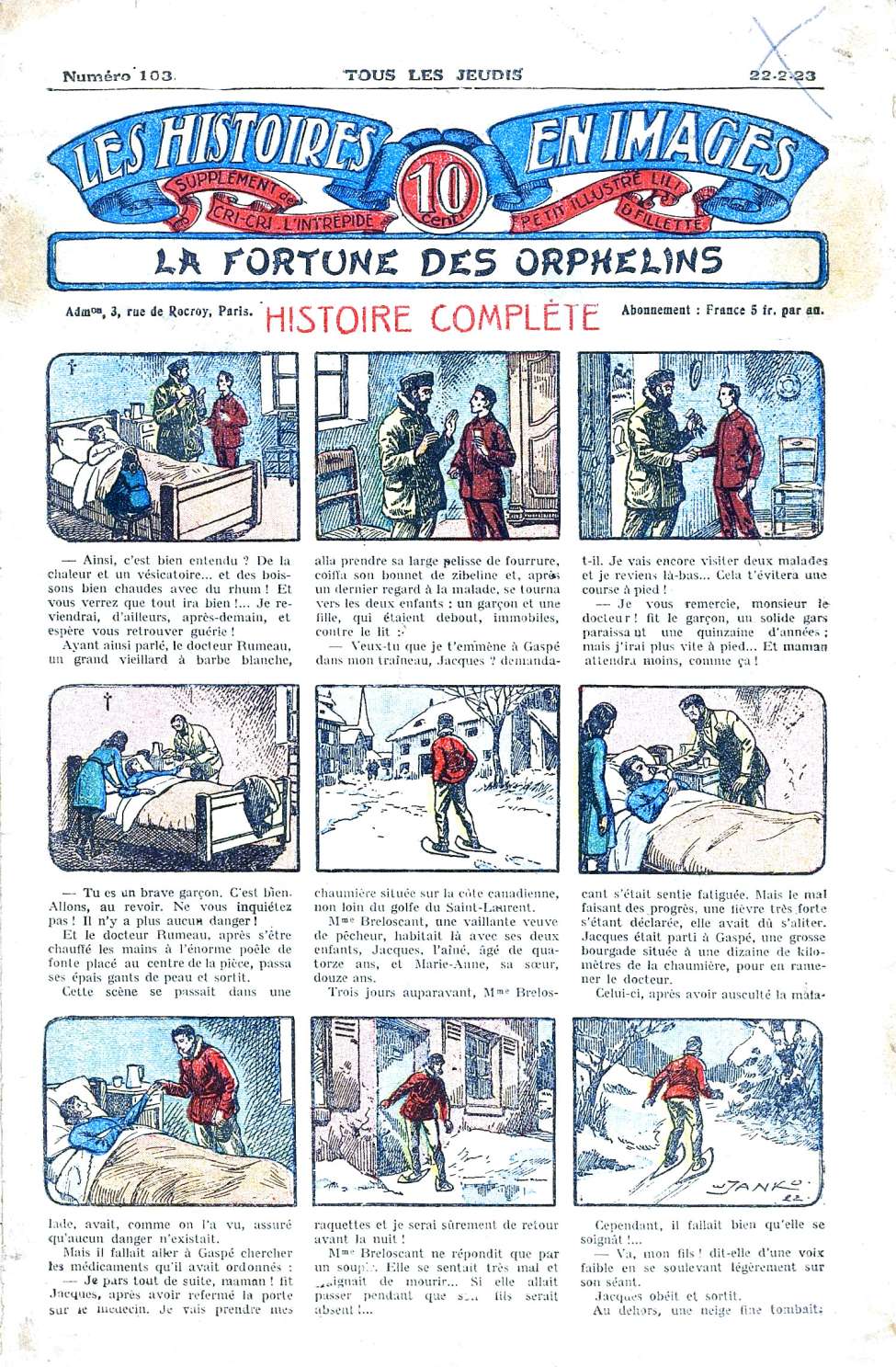 Book Cover For Les Histoires en Images 103 - La Fortune des Orphelins