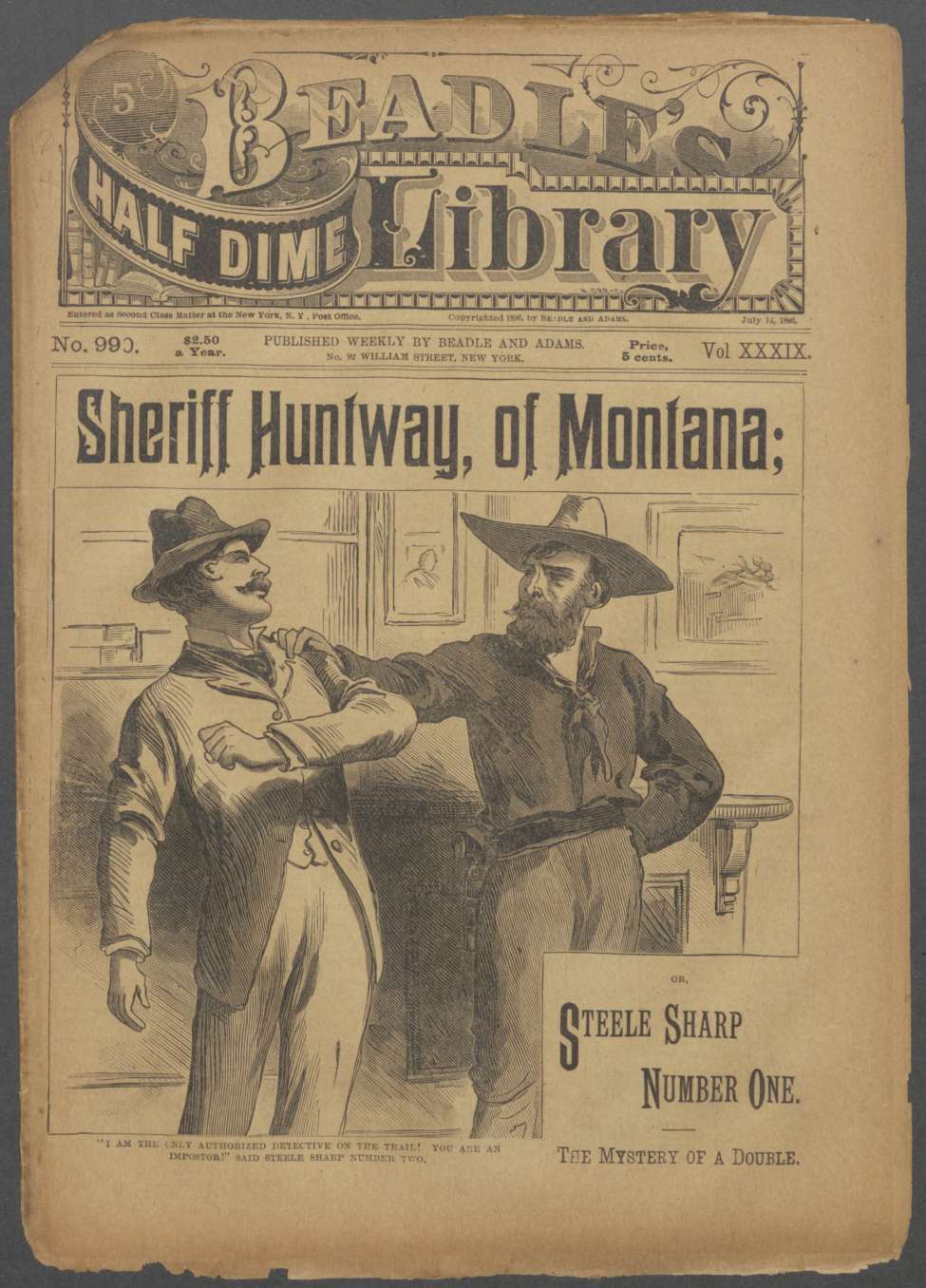 Book Cover For Beadle's Half Dime Library 990 - Sheriff Huntway of Montana