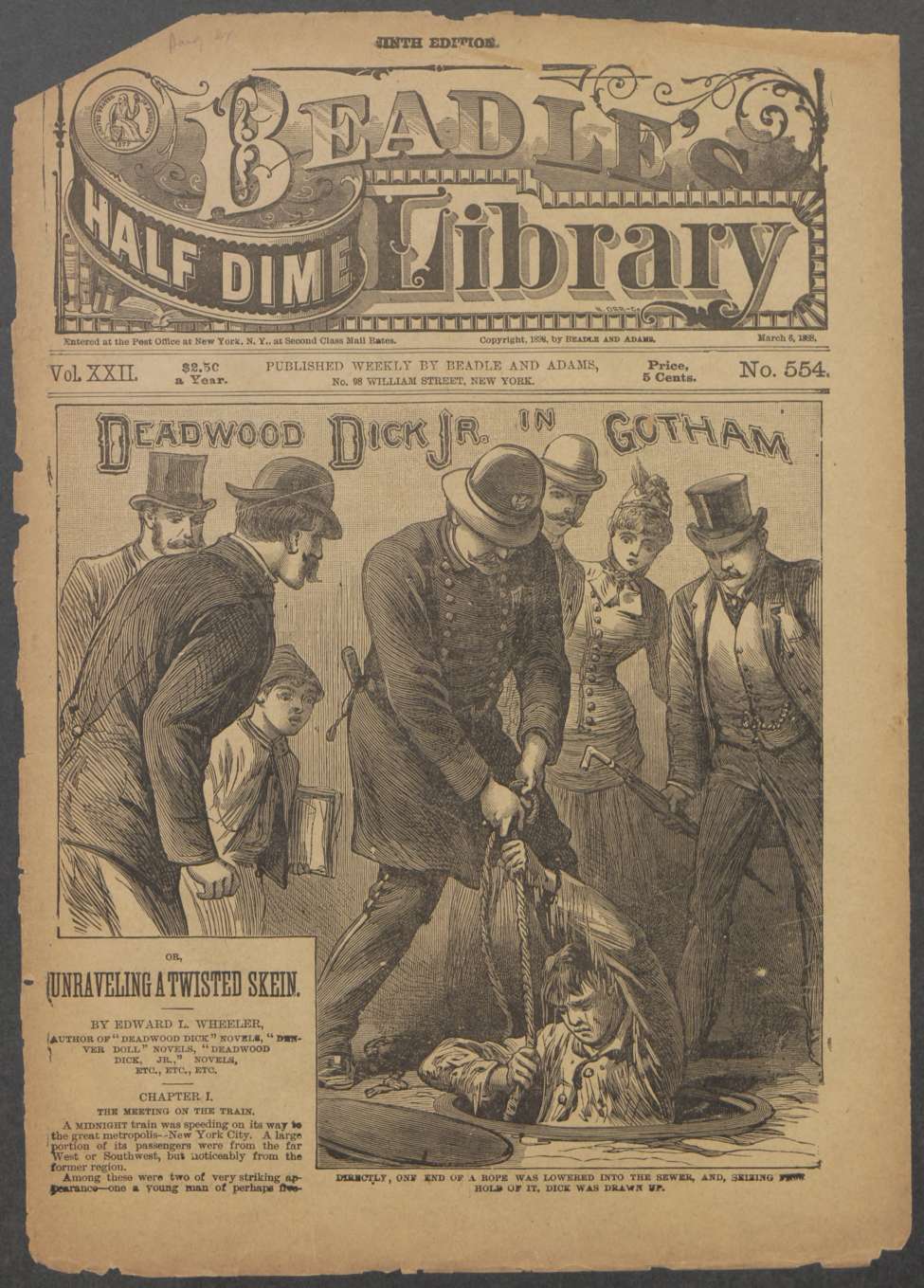 Book Cover For Beadle's Half Dime Library 554 - Deadwood Dick Jr. in Gotham