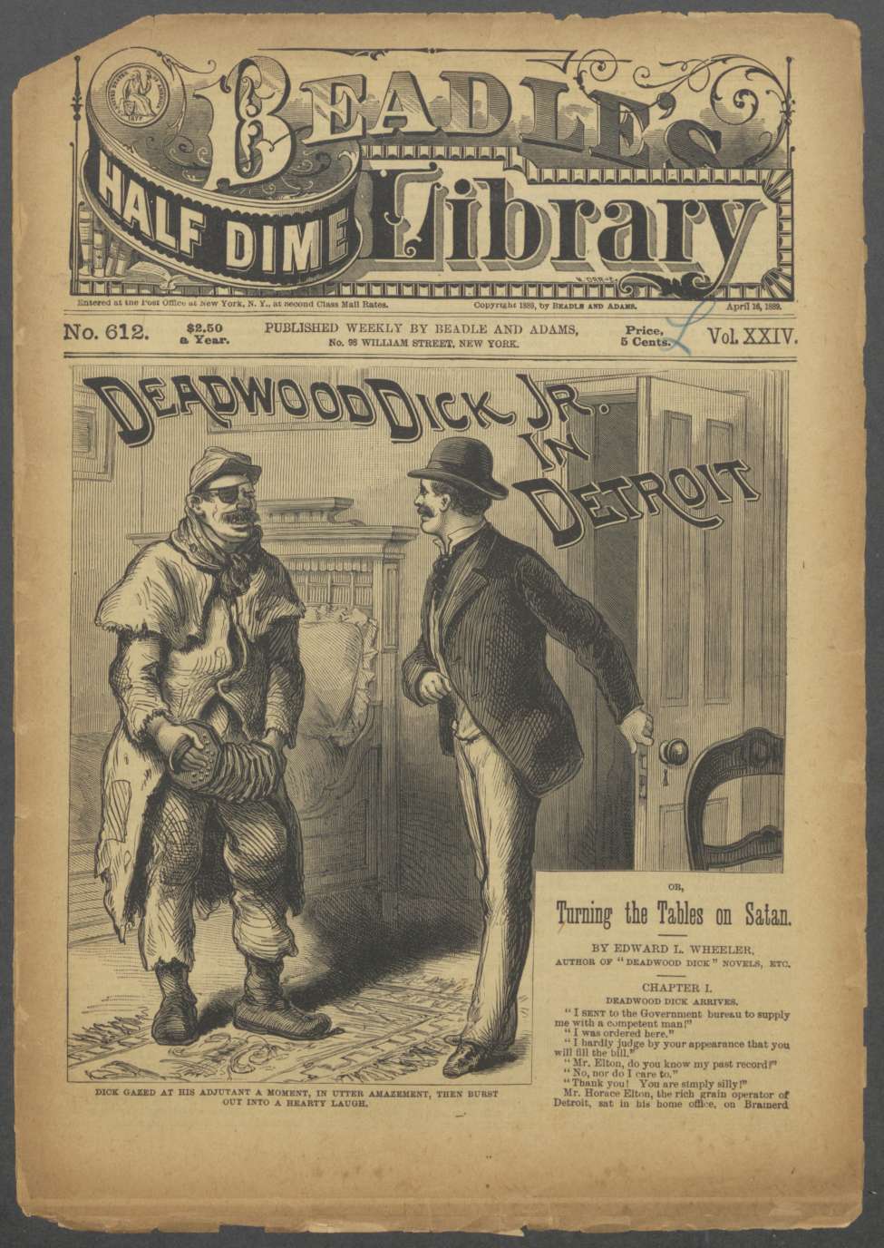 Book Cover For Beadle's Half Dime Library 612 - Deadwood Dick Jr. on Detroit